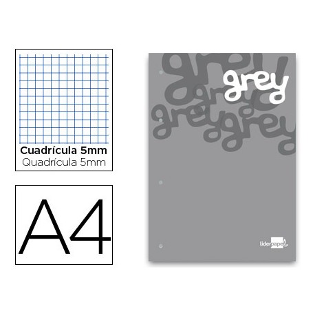 BLOC ENCOLADO LIDERPAPEL CUADRO 5 MM GRIS A4 NATURAL 100 HOJAS 100 G/M2