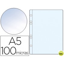 FUNDA MULTITALADRO Q-CONNECT DIN A5 100 MC CRISTAL 6 TALADROS BOLSA DE 10