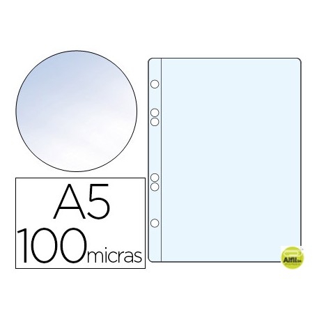 FUNDA MULTITALADRO Q-CONNECT DIN A5 100 MC CRISTAL 6 TALADROS BOLSA DE 10