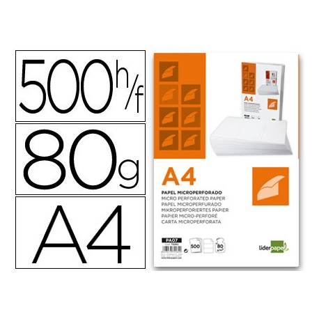 PAPEL LIDERPAPEL A4 80G/M2 PAQUETE DE 500 HOJAS BLANCO MICROPERFORADO EN TRES PARTES IGUALES