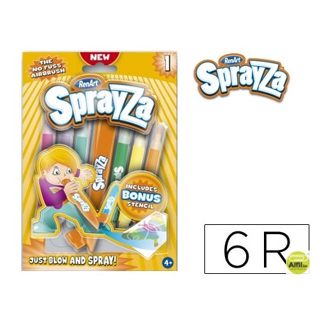 ROTULADOR SPRAYZA CAJA DE 6 COLORES SURTIDOS FLUORESCENTE + 1 PLANTILLA