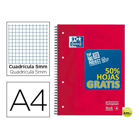 BLOC ESPIRAL OXFORD TAPA EXTRADURA OPTIK PAPER MICROPERFORADO DIN A4 120 HOJAS + 50% CON 3 SEPARADOR