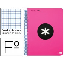 BLOC ESPIRAL LIDERPAPEL FOLIO ANTARTIK TAPA POLIPROPILENO 80 H 100G CUADRO 4MM CON MARGEN COLOR ROSA