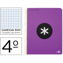 BLOC ESPIRAL LIDERPAPEL CUARTO ANTARTIK TAPA POLIPROPILENO 80 H 100G CUADRO 4MM CON MARGEN VIOLETA