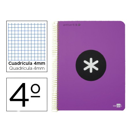 BLOC ESPIRAL LIDERPAPEL CUARTO ANTARTIK TAPA POLIPROPILENO 80 H 100G CUADRO 4MM CON MARGEN VIOLETA