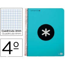 BLOC ESPIRAL LIDERPAPEL CUARTO ANTARTIK TAPA POLIPROPILENO 80 H 100G CUADRO 4MM MARGEN TURQUESA