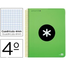 BLOC ESPIRAL LIDERPAPEL CUARTO ANTARTIK TAPA POLIPROPILENO 80 H 100G CUADRO 4MM CON MARGEN VERDE