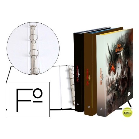 CARPETA LIDERPAPEL 4 ANILLAS 25 MM REDONDAS CARTON FORRADO FOLIO FANTASIA EPIC WARRIORS