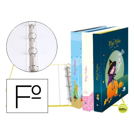 CARPETA LIDERPAPEL 4 ANILLAS 25 MM REDONDAS CARTON FORRADO FOLIO FANTASIA MAGIC DOLLIES