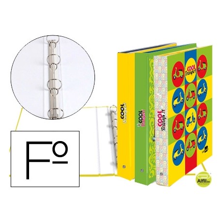 CARPETA LIDERPAPEL 4 ANILLAS 25 MM REDONDAS CARTON FORRADO FOLIO FANTASIA COOL TRANSPORTS