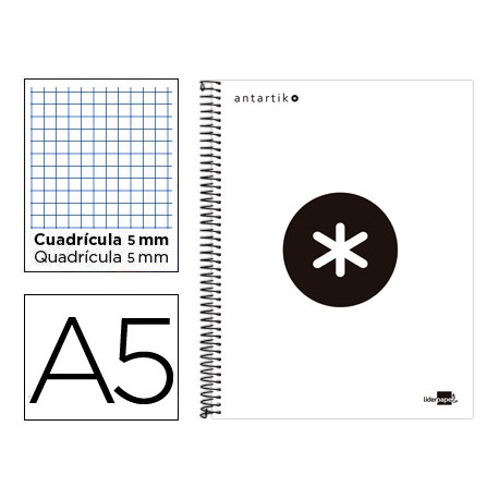 BLOC ESPIRAL LIDERPAPEL A5 MICRO ANTARTIK TAPA FORRADA 120 H 100G CUADRO 5 MM 5BANDAS6 TALADROS COLO