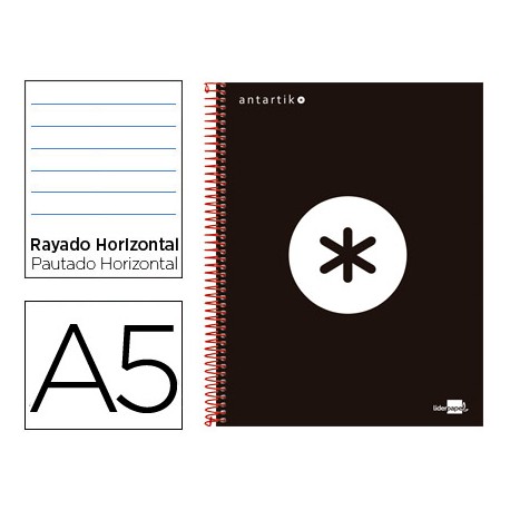 BLOC ESPIRAL LIDERPAPEL A5 MICRO ANTARTIK TAPA FORRADA 120 H 100G HORIZONTAL 5 BANDAS 6 TALADROS COL