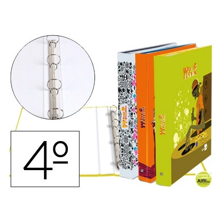 CARPETA LIDERPAPEL 4 ANILLAS 25 MM REDONDAS CARTON FORRADO CUARTO FANTASIA TEEN MONSTERS