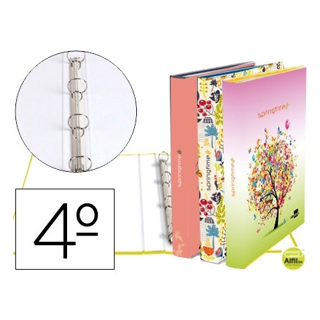 CARPETA LIDERPAPEL 4 ANILLAS 25 MM REDONDAS CARTON FORRADO CUARTO FANTASIA SPRING TIME