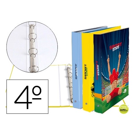CARPETA LIDERPAPEL 4 ANILLAS 25 MM REDONDAS CARTON FORRADO CUARTO FANTASIA SPORT STARS
