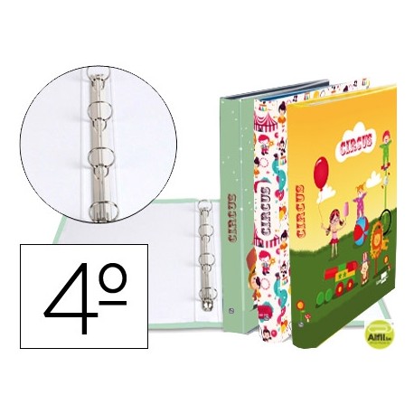 CARPETA LIDERPAPEL 4 ANILLAS 25 MM REDONDAS CARTON FORRADO CUARTO FANTASIA CIRCUS