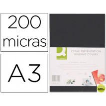 TAPA DE ENCUADERNACION Q-CONNECT ACETATO DIN A3 OPACA NEGRA 200 MC