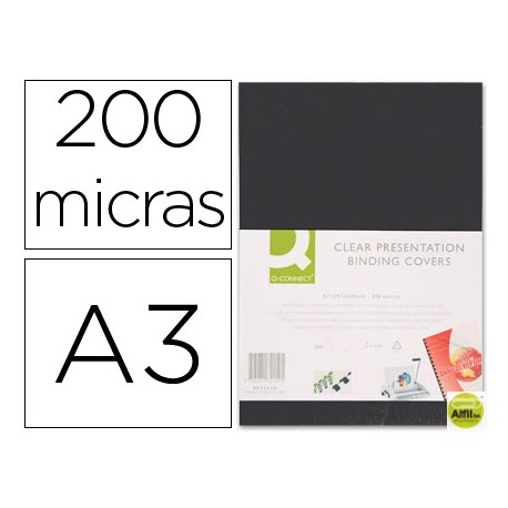 TAPA DE ENCUADERNACION Q-CONNECT ACETATO DIN A3 OPACA NEGRA 200 MC