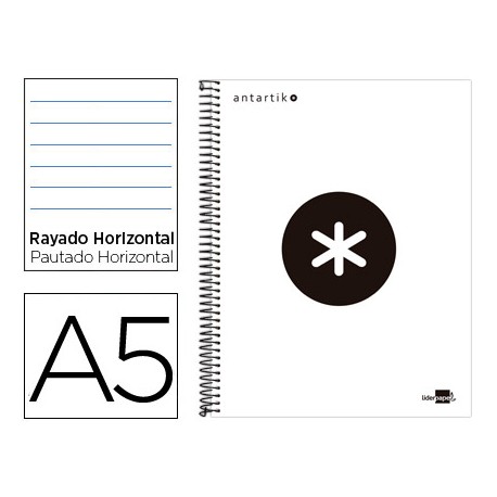 BLOC ESPIRAL LIDERPAPEL A5 MICRO ANTARTIK TAPA FORRADA 120 H 100G HORIZONTAL 5 BANDAS6 TALADROS COLO