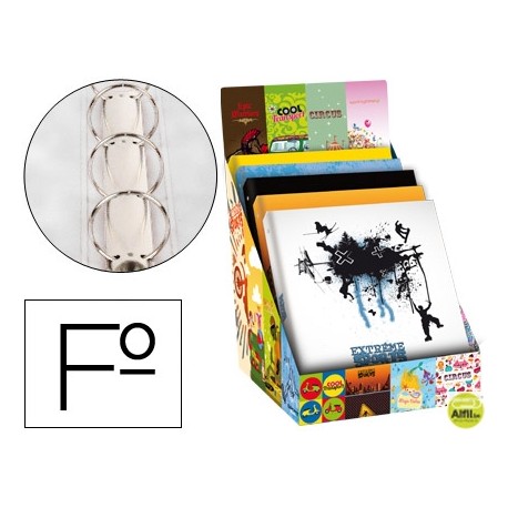CARPETA LIDERPAPEL 4 ANILLAS 25 MM FANTASIA CARTON FORRADO FOLIO EXPOSITOR DE 14 UNIDADES SURTIDAS 2