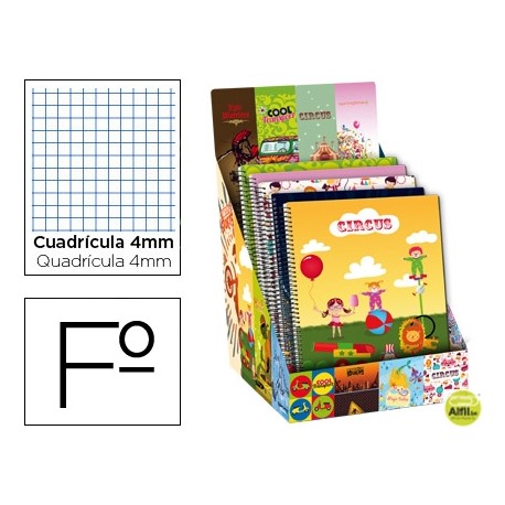 BLOC ESPIRAL LIDERPAPEL FOLIO 80 HOJAS CUADRO 4MM FANTASIA EXPOSITOR 40 UNIDADES SURTIDAS 2014