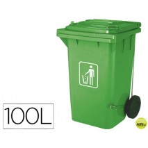 PAPELERA CONTENEDOR Q-CONNECT PLASTICO CON TAPADERA 100L COLOR VERDE 1150X500X560 MM CON RUEDAS