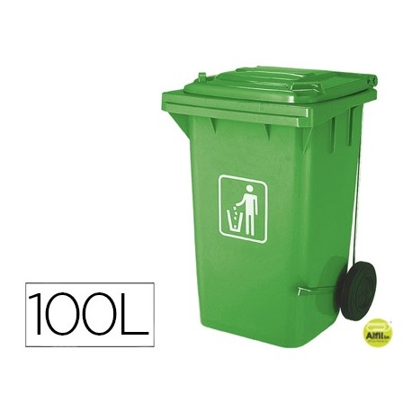 PAPELERA CONTENEDOR Q-CONNECT PLASTICO CON TAPADERA 100L COLOR VERDE 1150X500X560 MM CON RUEDAS