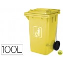 PAPELERA CONTENEDOR Q-CONNECT PLASTICO CON TAPADERA 100L COLOR AMARILLO 1150X500X560 MMCON RUEDAS