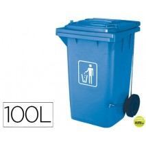 PAPELERA CONTENEDOR Q-CONNECT PLASTICO CON TAPADERA 100L COLOR AZUL 1150X500X560 MM CON RUEDAS