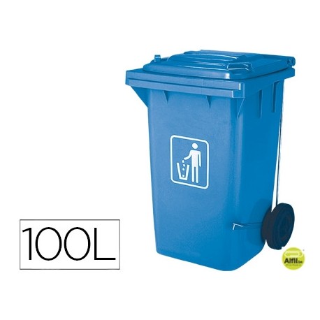 PAPELERA CONTENEDOR Q-CONNECT PLASTICO CON TAPADERA 100L COLOR AZUL 1150X500X560 MM CON RUEDAS