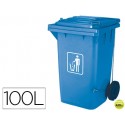 PAPELERA CONTENEDOR Q-CONNECT PLASTICO CON TAPADERA 100L COLOR AZUL 1150X500X560 MM CON RUEDAS