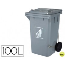 PAPELERA CONTENEDOR Q-CONNECT PLASTICO CON TAPADERA 100L COLOR GRIS 1150X500X560 MM CON RUEDAS