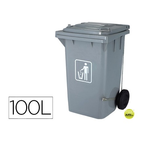 PAPELERA CONTENEDOR Q-CONNECT PLASTICO CON TAPADERA 100L COLOR GRIS 1150X500X560 MM CON RUEDAS
