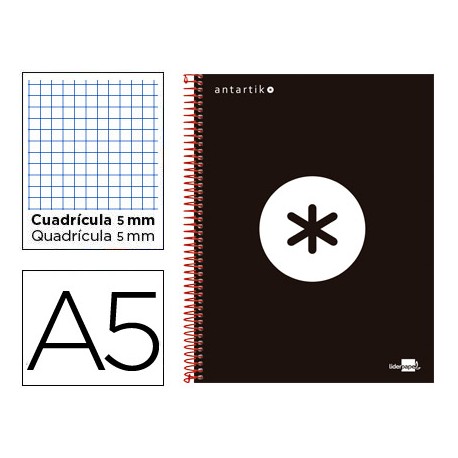BLOC ESPIRAL LIDERPAPEL A5 MICRO ANTARTIK TAPA FORRADA 120 H 100G CUADRO 5 MM 5 BANDAS 6 TALADROS CO