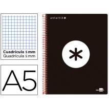 BLOC ESPIRAL LIDERPAPEL A5 MICRO ANTARTIK TAPA POLIPROPILENO 120 H 100G CUADRO 5MM 5BANDAS 6T NEGRO