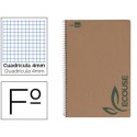 BLOC ESPIRAL LIDERPAPEL FOLIO ECOUSE TAPA CARTULINA KRAFT 80 HOJAS PAPEL RECICLADO 60 GR CUADRO 4 MM