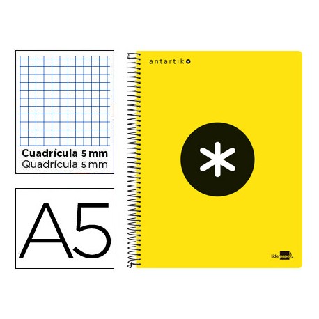 BLOC ESPIRAL LIDERPAPEL A5 MICRO ANTARTIK TAPA POLIPROPILENO 120 H 100G CUADRO 5MM 5 BANDAS 6T AMARI