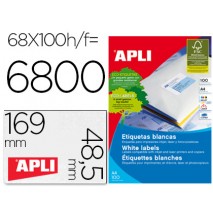 ETIQUETAS ADHESIVAS APLI 01282 TAMAÑO 48,5X169 MM PARA FOTOCOPIADORA LASER INK-JET CAJA DE 100H DINA