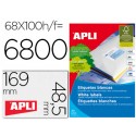 ETIQUETAS ADHESIVAS APLI 01282 TAMAÑO 48,5X169 MM PARA FOTOCOPIADORA LASER INK-JET CAJA DE 100H DINA