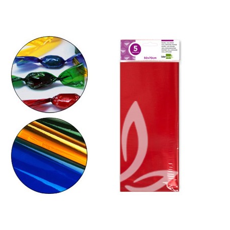 PAPEL CELOFAN LIDERPAPEL 50X70 CM 22G/M2 BOLSA DE 5 HOJAS ROJO