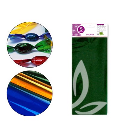 PAPEL CELOFAN LIDERPAPEL 50X70 CM 22G/M2 BOLSA DE 5 HOJAS VERDE
