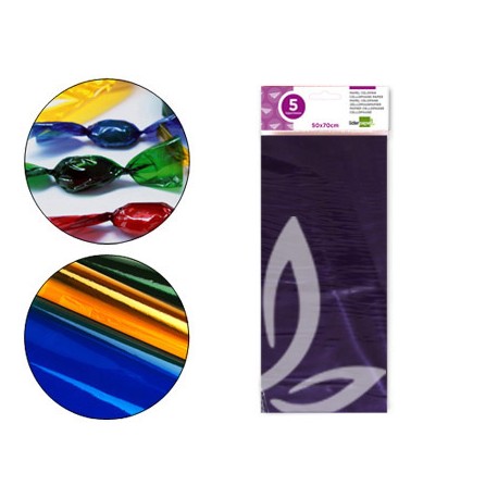 PAPEL CELOFAN LIDERPAPEL 50X70 CM 22G/M2 BOLSA DE 5 HOJAS VIOLETA