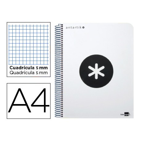 BLOC ESPIRAL LIDERPAPEL A4 MICRO ANTARTIK TAPA POLIPROPILENO 120 H 100G CUADRO 5MM 5 BANDAS 4 BLANCO