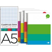BLOC ESPIRAL LIDERPAPEL A5 MICRO DREAM TAPA EXTRADURA 140H 80G CUADRO 5MM 5 BANDAS 6 TALADROS COLORE