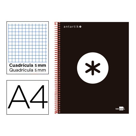 BLOC ESPIRAL LIDERPAPEL A4 MICRO ANTARTIK TAPA FORRADA 120 H 100G CUADRO 5 MM 5 BANDAS 4 TALADROS CO