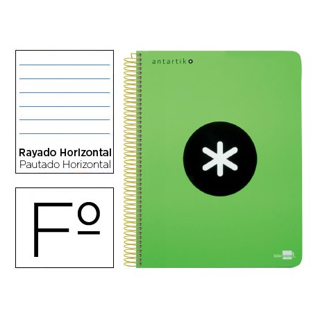 BLOC ESPIRAL LIDERPAPEL FOLIO ANTARTIK TAPA EXTRADURA 80 H 100G HORIZONTAL CON MARGEN COLOR VERDE FL