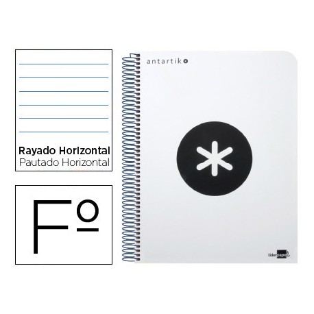 BLOC ESPIRAL LIDERPAPEL FOLIO ANTARTIK TAPA EXTRADURA 80 H 100G HORIZONTAL CON MARGEN COLOR BLANCO