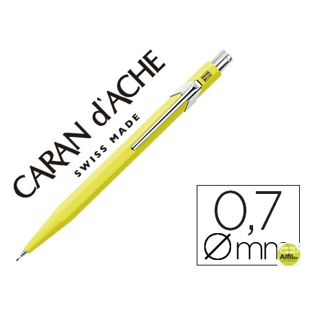 PORTAMINAS CARAN D'ACHE 844 0,7MM CUERPO AMARILLO FLUOR ADORNOS CROMADOS