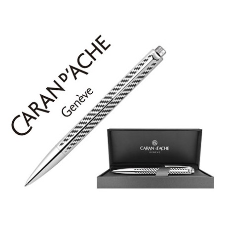 BOLIGRAFO CARAN D'ACHE RNX.316 FIBER ACERO INOX GRABADA EN URDIMBRE A LASER CON ESTUCHE PUNTA MEDIA