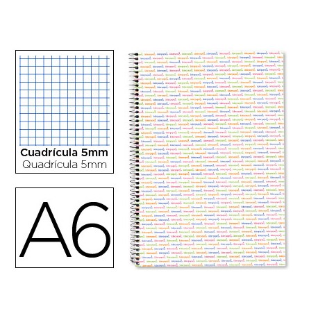 BLOC ESPIRAL LIDERPAPEL A6 MICRO MULTILIDER TAPA FORRADA 140H 80G CUADRO 5 MM 5 BANDAS BLANCO